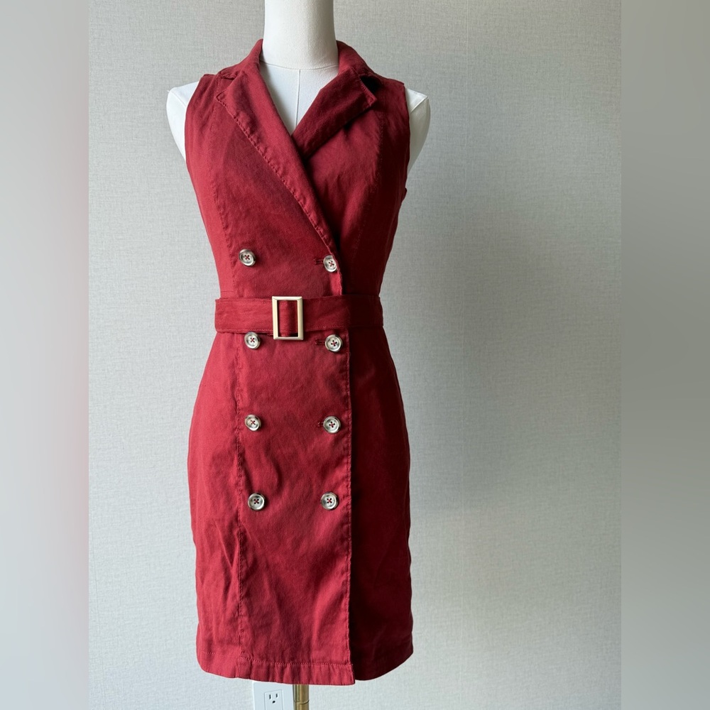 White House Black Market Sleeveless Double-Breasted Burgundy Belted Dress